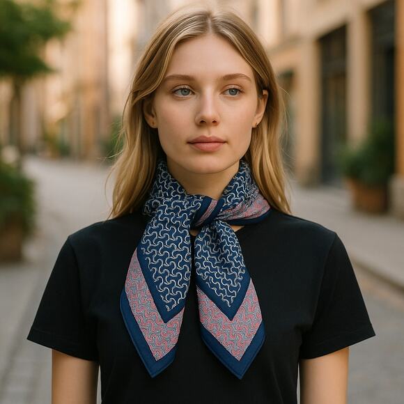 Vintage Sally Gee Scarf Womens Blue Pink Geometeric Square 60s Glam Japan - Picture 1 of 7